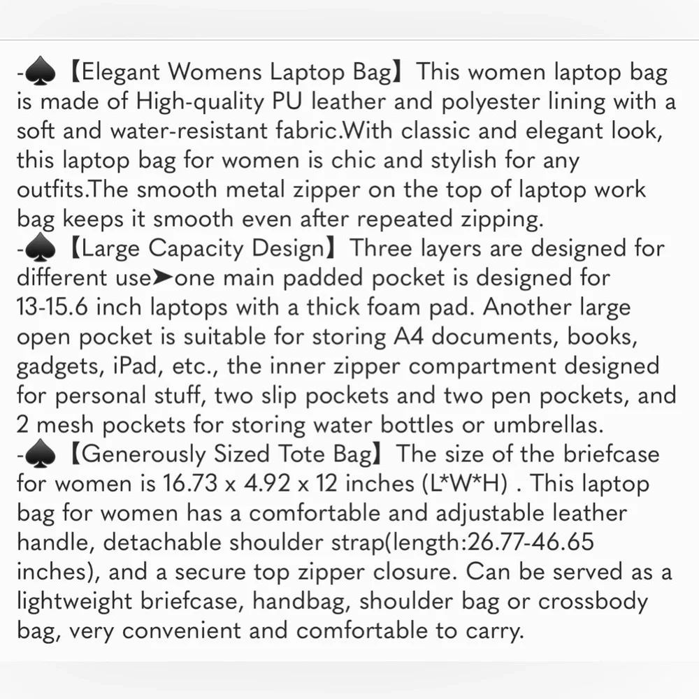 Laptop Bag for Women 15.6 inch Waterproof Laptop Tote Work Bag Leather Bag Black